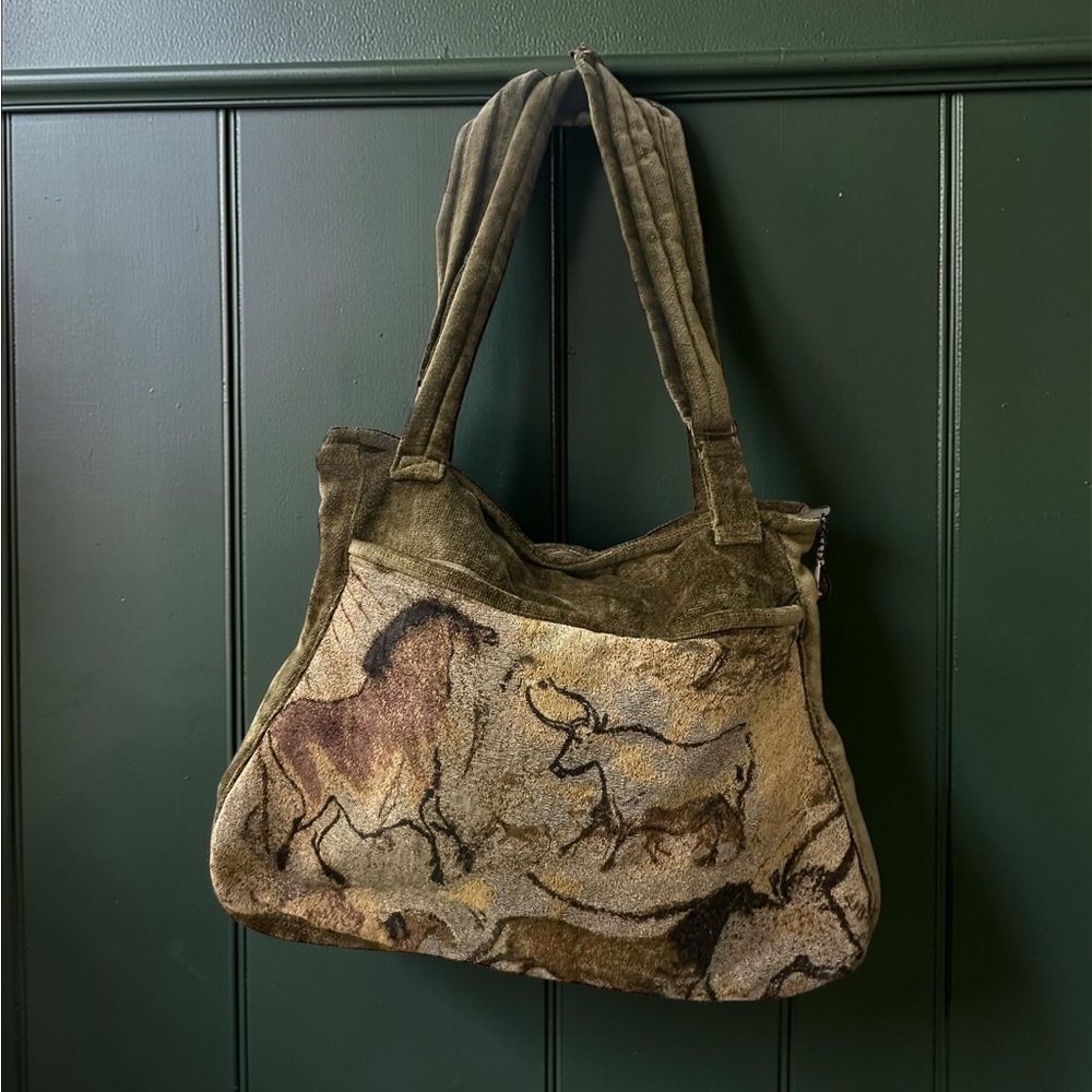 A.Ruiz Handcrafted Tapestry Bag. Paleolithic Style Print. Shoulder/Crossbody